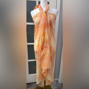 Colombo Italy Sheer Cotton Large Wrap Shawl Scarf Orange/Yellow Print NWT $418